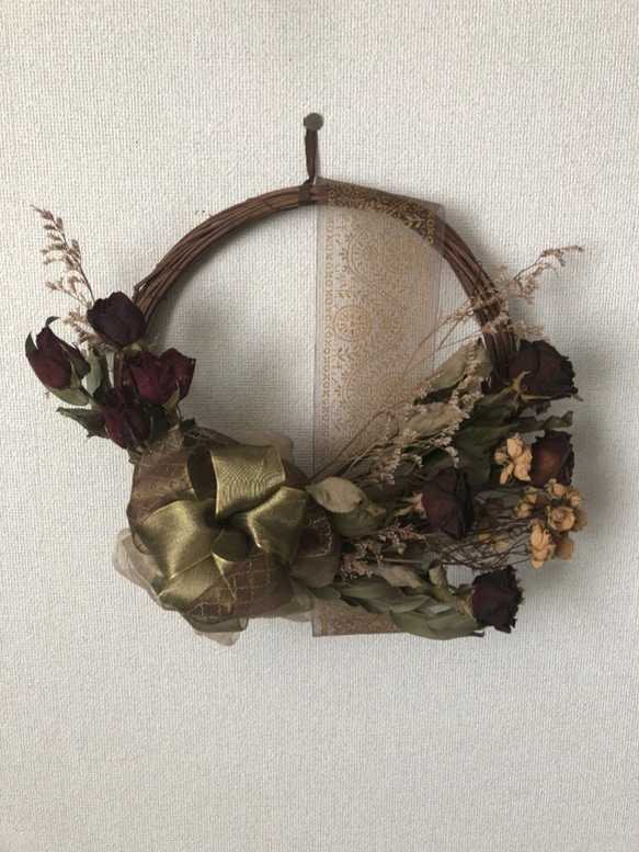 【Creema限定送料無料】【10%OFF】三日月のribbon antique Christmas wreath 2枚目の画像