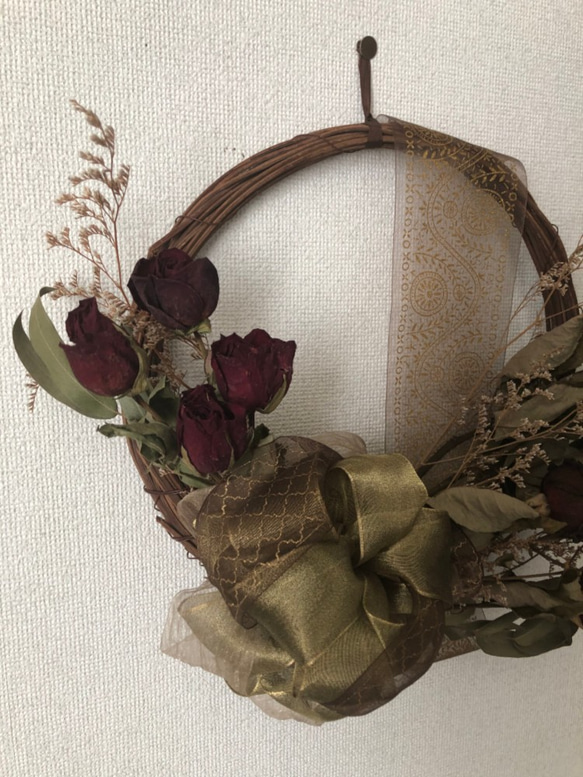 【Creema限定送料無料】【10%OFF】三日月のribbon antique Christmas wreath 3枚目の画像