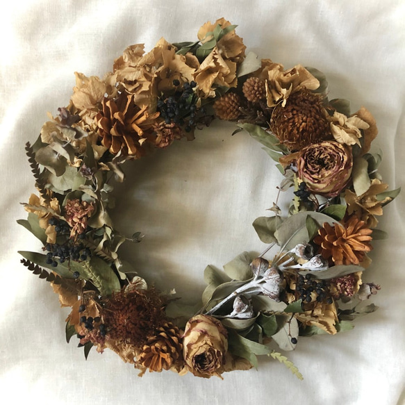 【送料無料(Creema限定)】【10％OFF！】antique　rose wreath 2枚目の画像