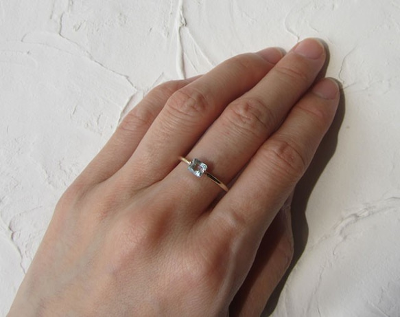 【免費送貨】海藍寶石（方形切割）·戒指（k10） 第6張的照片