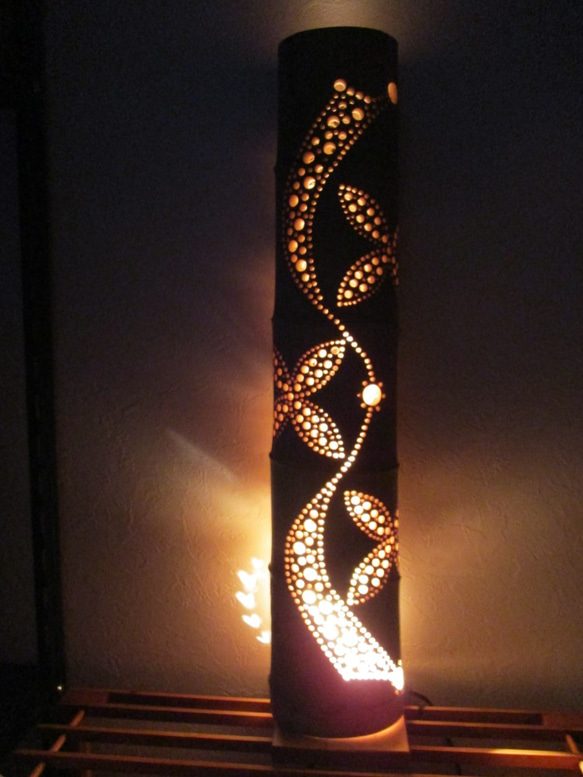 竹灯篭竹アート灯クロス花ウエーブ スタンドライト・テーブルランプ 灯