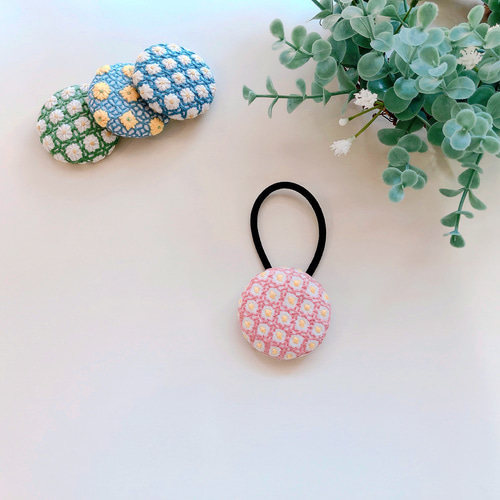 刺し子くるみボタン（ブローチorヘアゴム ） ブローチ Kamome Style