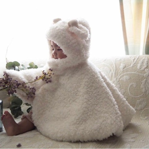 90size もこもこヒツジのベビーポンチョ*** ベビー服 tulip nana