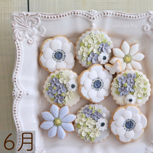 Flower＊FlowerギフトBOX・6月（天然色素のアイシングクッキー）/結婚、バースデー 1枚目の画像