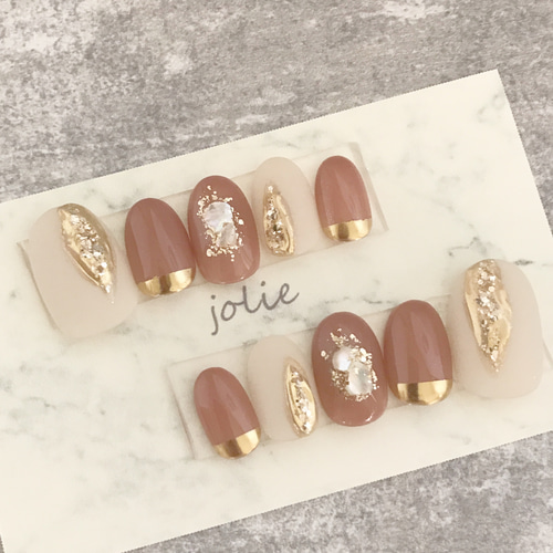 シェルとミラーの大人秋カラーニュアンスネイル ネイルチップ（つけ爪