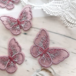 4枚【eb2-4-S】 刺繍 　蝶々パーツ　オーガンジー レース　 ピンク 2枚目の画像