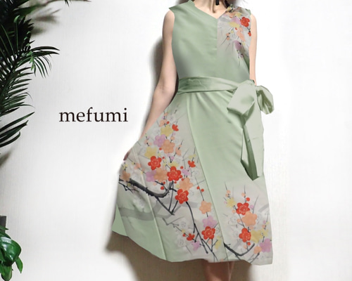 着物リメイク　ワンピースコート　ベージュ系1１号　丈110cm 0_d50bcab3b67de0a26ef936de75ce