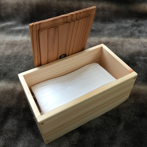 マスクケース 収納ボックス 木製 屋久杉 ヒノキ 無垢材 陶器ノブ