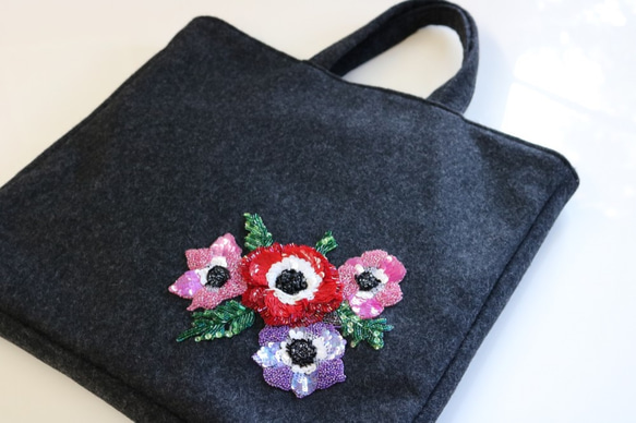 【受注製作】★★オートクチュール刺繍バッグ《アネモネ》★★ 1枚目の画像