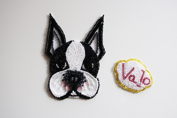 【受注製作】オーダーメイド☆オンリーワン☆愛犬ネーム入りオートクチュール刺繍　お散歩バッグ =ボストンテリア= 4枚目の画像