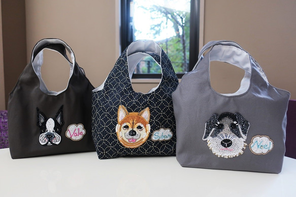 【受注製作】オーダーメイド☆オンリーワン☆愛犬ネーム入りオートクチュール刺繍　お散歩バッグ =ボストンテリア= 5枚目の画像