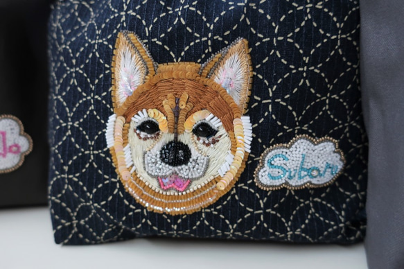 【受注製作】オーダーメイド☆オンリーワン☆愛犬ネーム入りオートクチュール刺繍　お散歩バッグ =柴犬= 3枚目の画像