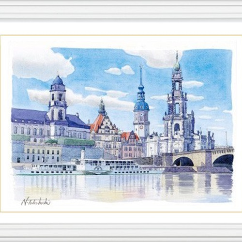 激安正規品 水彩で描く世界風景画『ドイツ・ドレスデン・エルベ渓谷』ジグレ 絵画