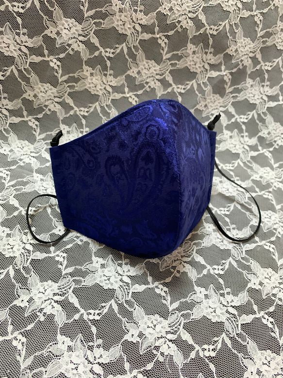 立体マスク ペイズリー柄  藍色/絹 4枚目の画像