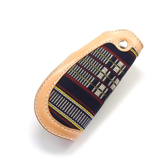 首里織ドロップキーケース　革のキーケース　ヌメ革　沖縄ハンドメイド革小物 2枚目の画像