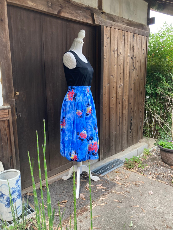 ゆかた地スカート＊ふんわりバルーン型「紫陽花」 2枚目の画像