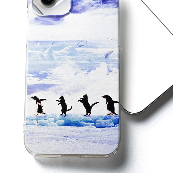 おさんぽネコinペンギンの行進 スマホケース：iPhone15〜 3枚目の画像