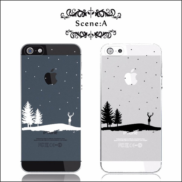 ◆Silent Night◆雪の上に佇むトナカイのケース：iPhone15〜スマホケース 1枚目の画像