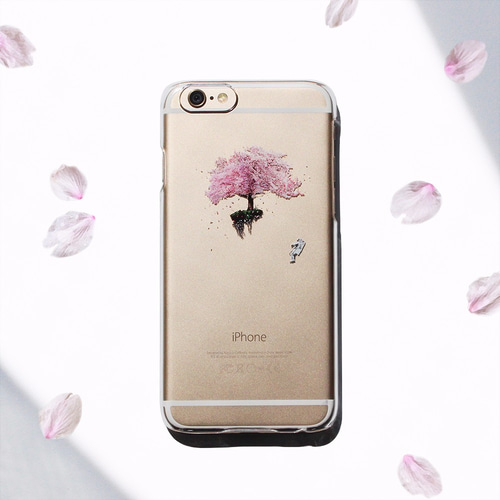 宇宙でお花見 桜 アート シンプル クリア ワンポイント iPhoneケース