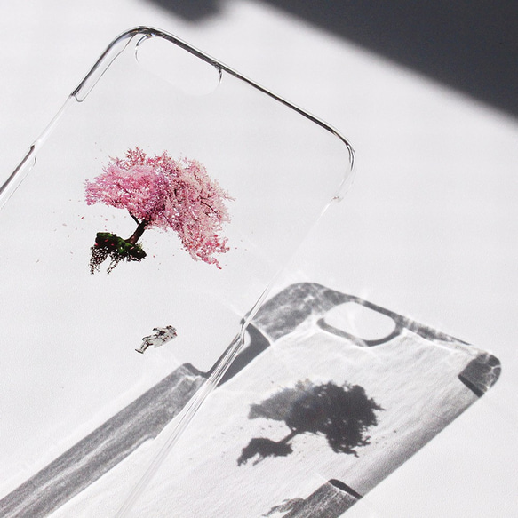 太空賞櫻智慧型手機殼 iPhone 手機殼 iPhone 17+ 簡約透明櫻花設計，單點設計 Android 第2張的照片