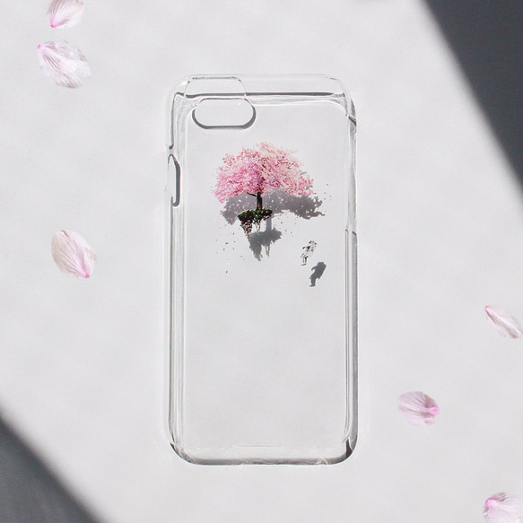太空賞櫻智慧型手機殼 iPhone 手機殼 iPhone 17+ 簡約透明櫻花設計，單點設計 Android 第3張的照片