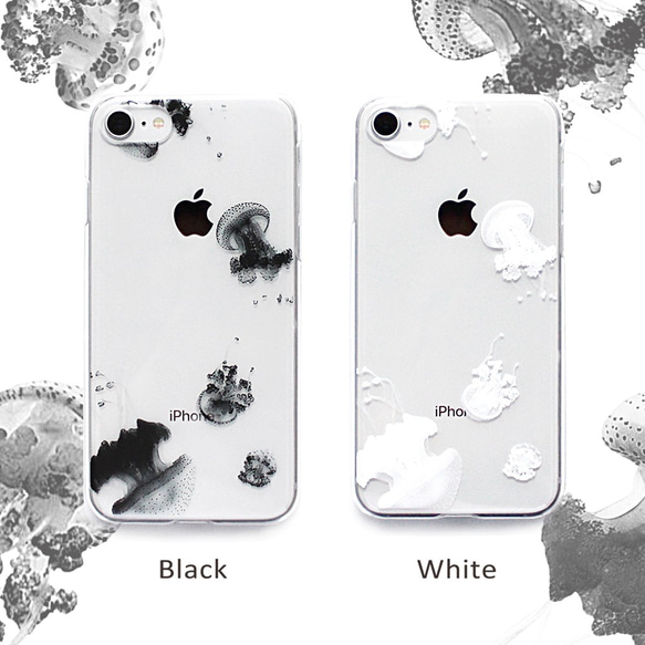 008 クラゲ（モノクロ） iPhoneケース スマホケース iPhone17〜 クリア