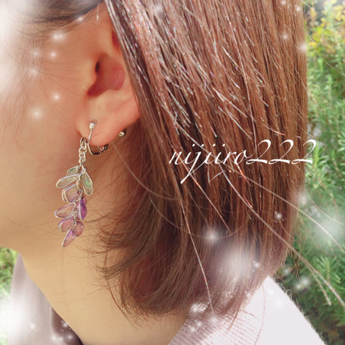 藤の花ストレート シルバー イヤリング ＊送料無料＊ レジン 紫