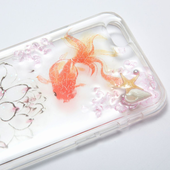 【iphone 6/6S】金魚とお花のスマホケース・ハンドメイド DECOケース スマホカバー 4枚目の画像