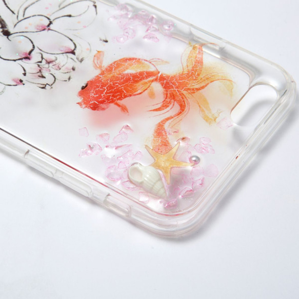 【iphone 6/6S】金魚とお花のスマホケース・ハンドメイド DECOケース スマホカバー 6枚目の画像