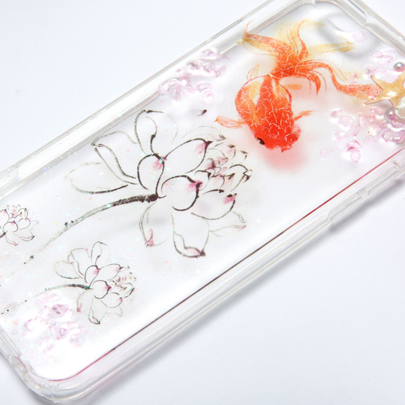 【iphone 6/6S】金魚とお花のスマホケース・ハンドメイド DECOケース スマホカバー 8枚目の画像