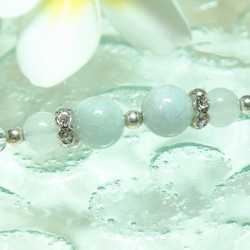 バリ　ガムランボール　3月誕生石　アクアマリン　ホワイトジェイド　水晶　 ストラップ 2枚目の画像