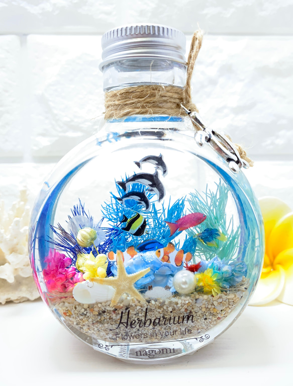 ハーバリウム  Herbarium　海　umi ネコ瓶 大 アクアリウム ⑫ 1枚目の画像
