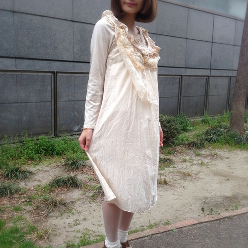 オリジナルリメイク紅茶染めレースモチーフコットンワンピース