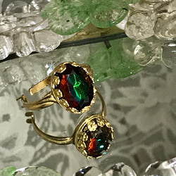 Brown と Green の vintage ガラス ring （8~18号・ゴールドカラー） 9枚目の画像