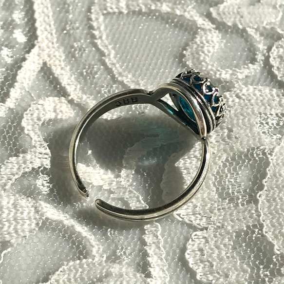ネオンブルー アパタイト ring (SV925可能・銀古美フリーサイズ) 6枚目の画像
