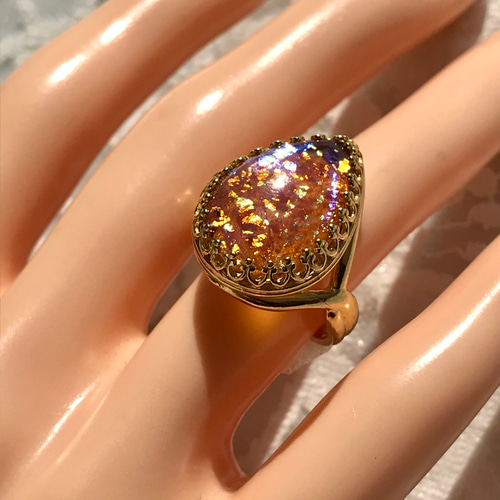 1950S チェリーブランド amberとtopaz・・vintageガラス ring 1950S チェリーブランド amberとtopaz・・vintageガラス ring