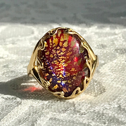 ブルーシラー・・Redオパール vintage glass ring（フリーサイズ・ハートベゼル） 6枚目の画像