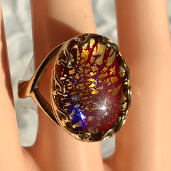 ブルーシラー・・Redオパール vintage glass ring（フリーサイズ・ハートベゼル） 9枚目の画像