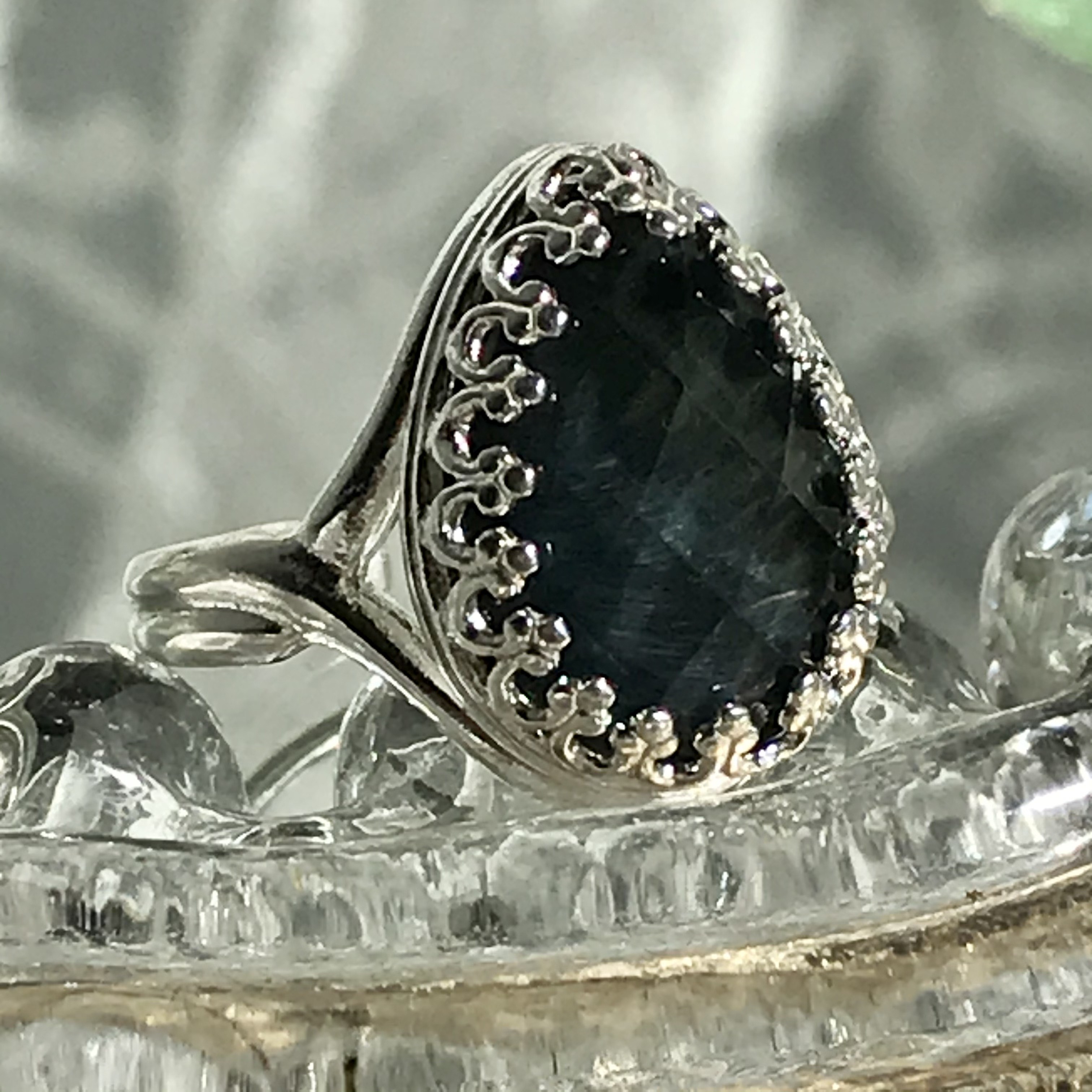 ビンテージ リング 天然石 ブルータイガーアイ カボッション