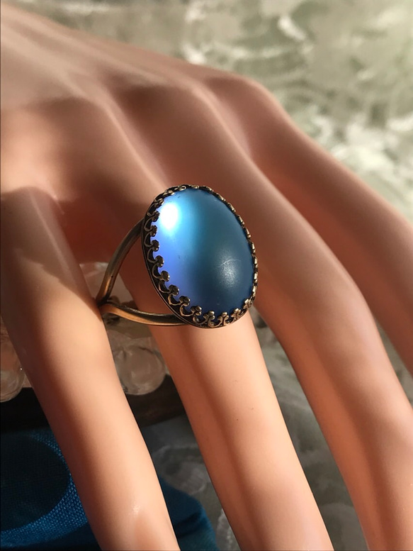 ヴィンテージガラス Matt Helio Blue 大粒のring(8~22号） 3枚目の画像