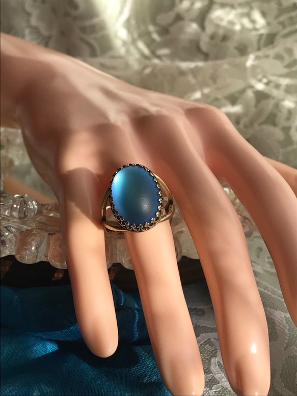 ヴィンテージガラス Matt Helio Blue 大粒のring(8~22号） 5枚目の画像