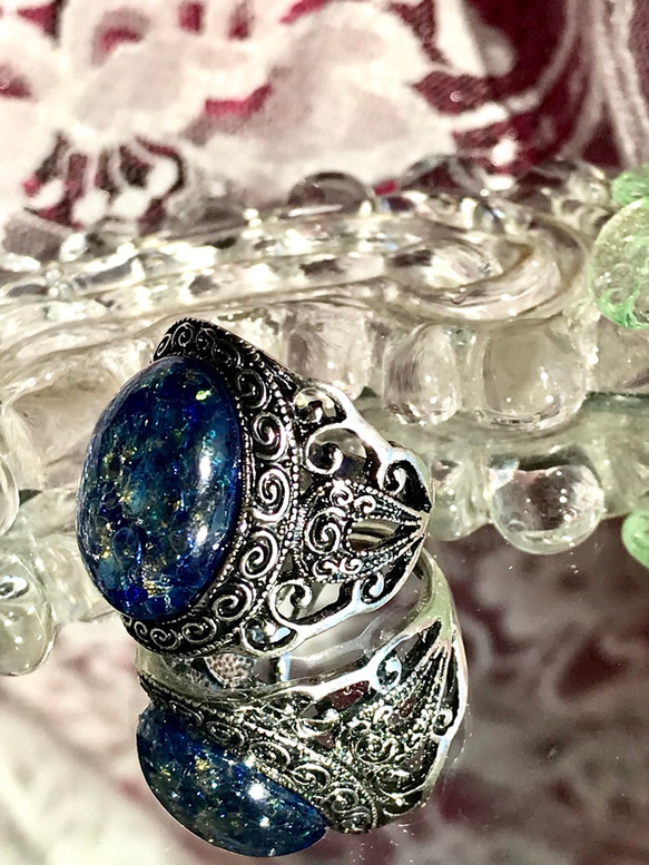 ファイア オパール blue vintage  glass フィグリーring 5枚目の画像