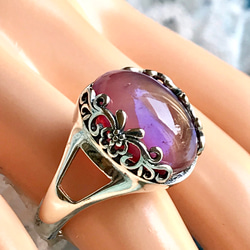 春の妖精・・SV925  Pink シラー入りvintage glass ring(フリーサイズ) 3枚目の画像