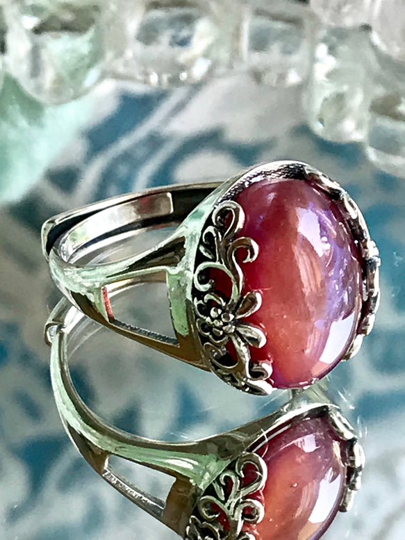 春の妖精・・SV925  Pink シラー入りvintage glass ring(フリーサイズ) 5枚目の画像