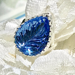 西ドイツvintage glass blue leaf ring 4枚目の画像