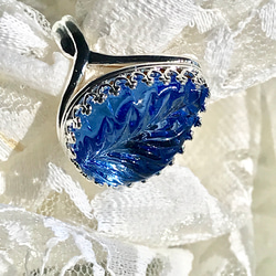 西ドイツvintage glass blue leaf ring 8枚目の画像