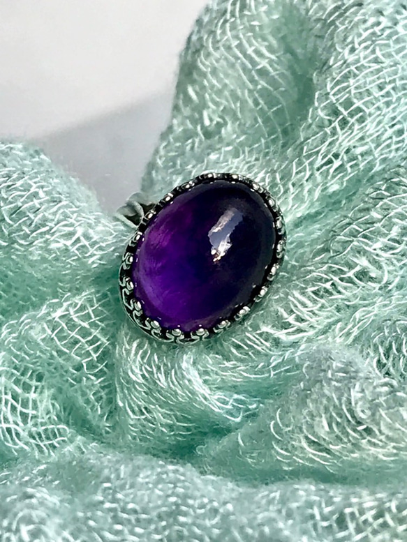 SV925 貴き深き紫色 アメジスト アンティークシルバー ring（８～２２号） 5枚目の画像