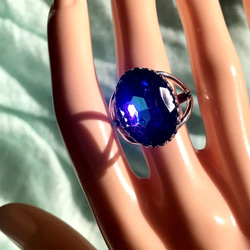 大粒のバミューダブルー vintage glass ring(８～２２号・SV925に変更可能） 2枚目の画像