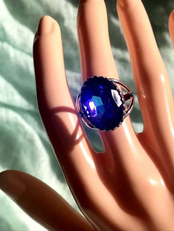 大粒のバミューダブルー vintage glass ring(８～２２号・SV925に変更可能） 2枚目の画像