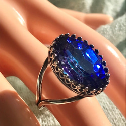 大粒のバミューダブルー vintage glass ring(８～２２号・SV925に変更可能） 3枚目の画像